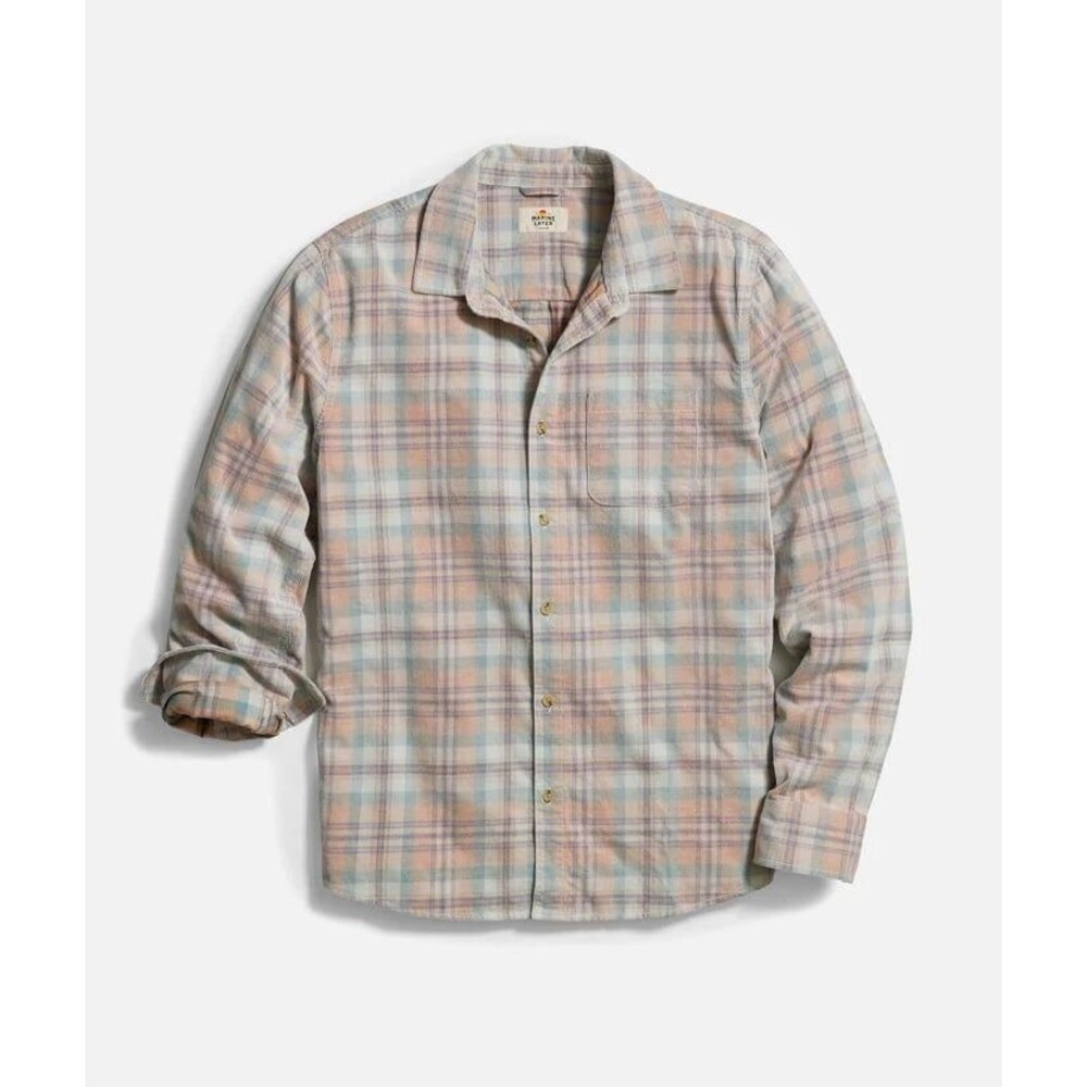 NWT $148 Marine Layer Lightweight Plaid Corduroy Shirt corgi multi plaid  XXL